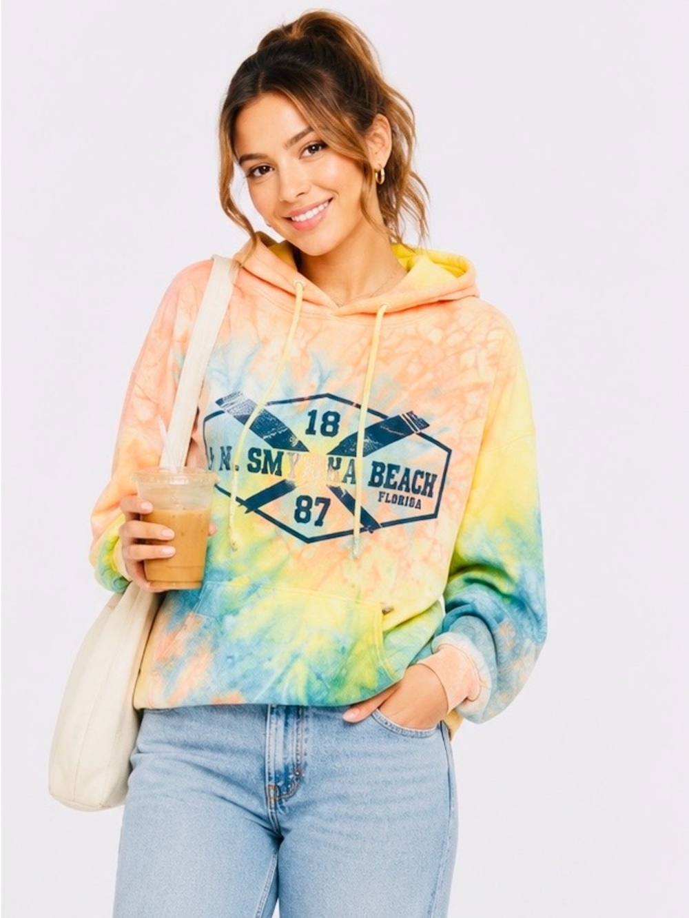 Pastel Multicolor Tie-Dye Pullover Hoodie - Women's size M 60% cotton NWT